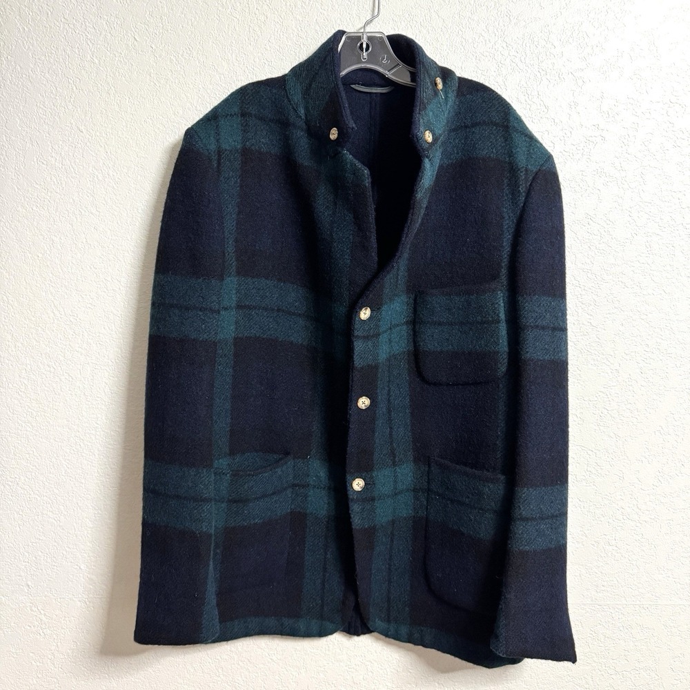 Brooks Brothers Wool Jacket Large Black Watch Plaid Blue Green Coat
